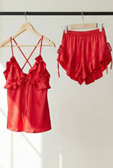Rosy Ruffle Satin Set