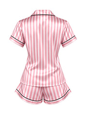 Pink Stripe Satin Shorts Set