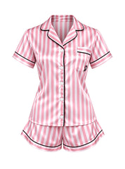 Pink Stripe Satin Shorts Set