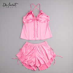 Rosy Ruffle Satin Set
