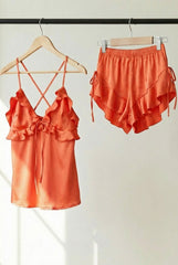 Rosy Ruffle Satin Set