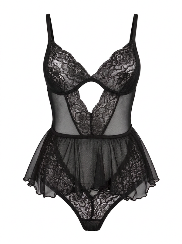 Floral Lace Bodysuit - Black / S