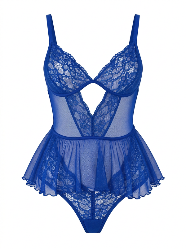 Floral Lace Bodysuit - Royal Blue / S