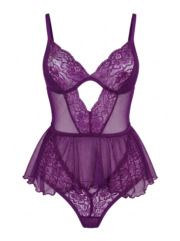 Floral Lace Bodysuit - Midnight Purple / M