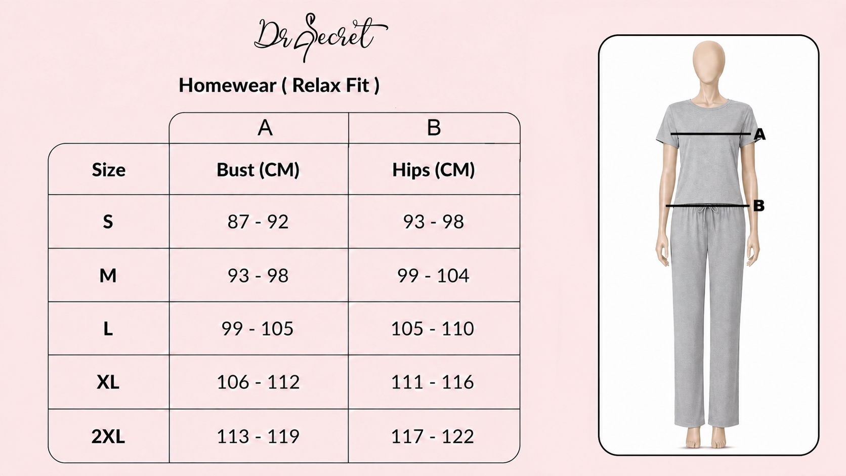 Homewear Size Chart — Dr Secret
