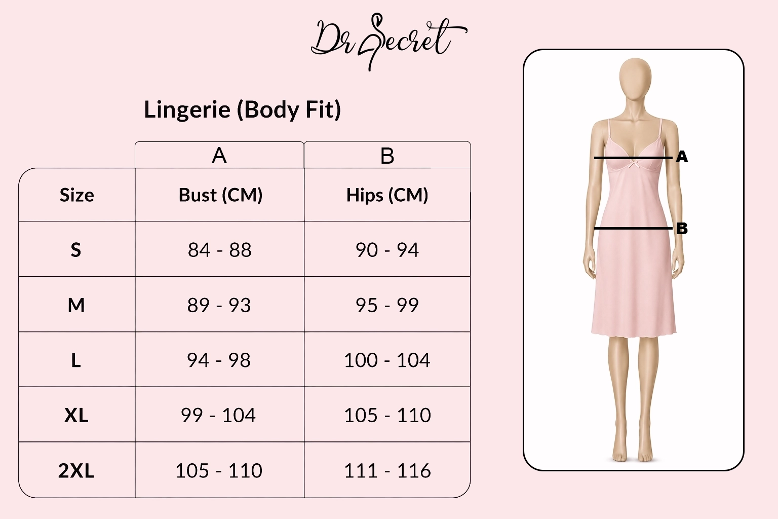 Lingerie Size Chart — Dr Secret